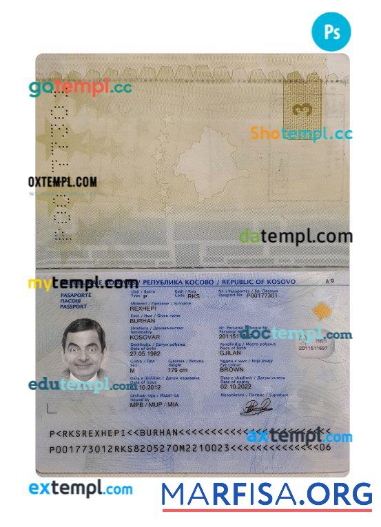 Printable Kosovo passport template